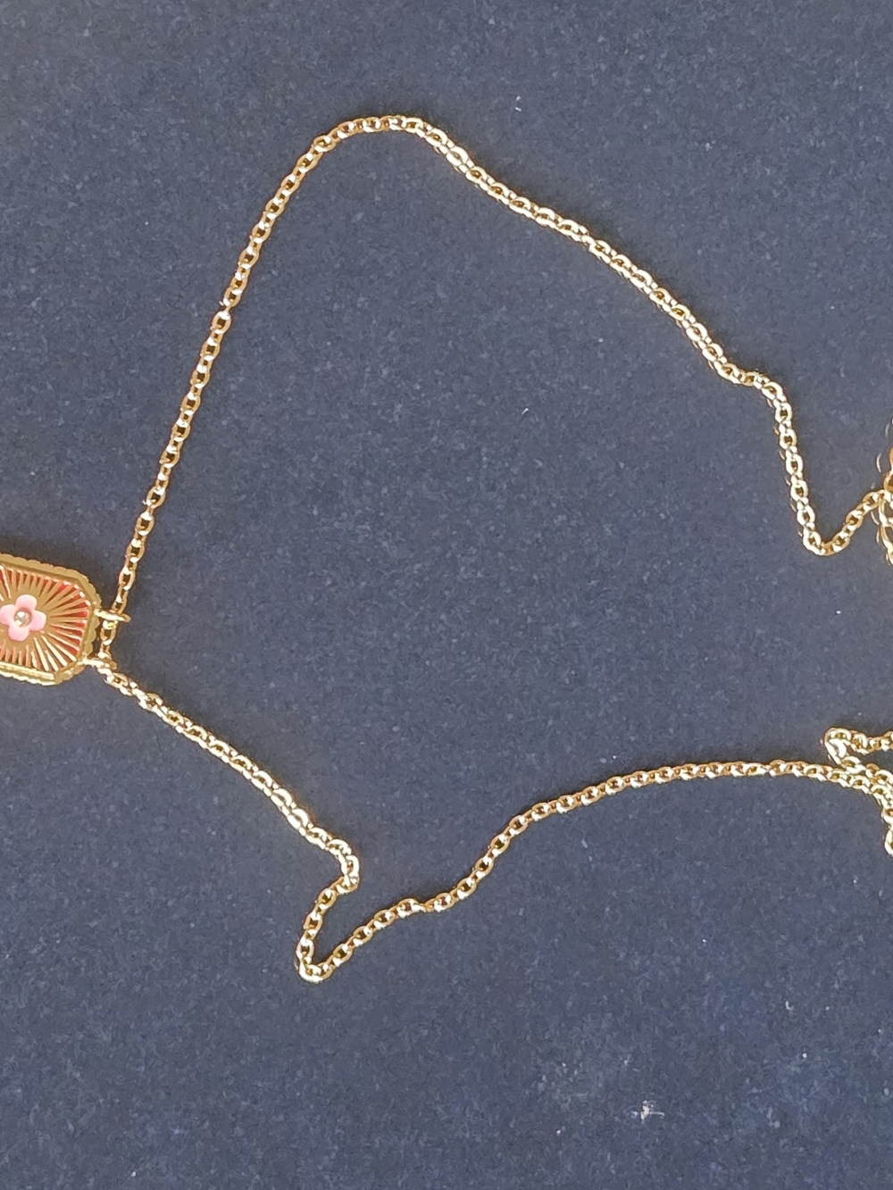 Gold Chain Necklace with Pink Enamel Pendant